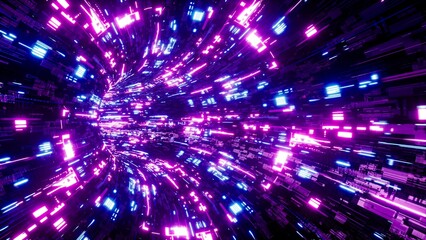 Poster - Glowing Cyber Technology Tunnel Background 3D Rendering