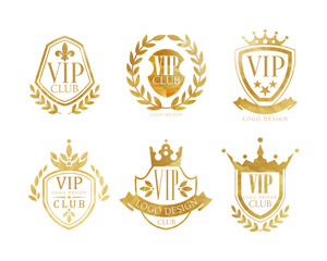 Sticker - Golden Vip Monograms with Laurel and Crown Vector Set