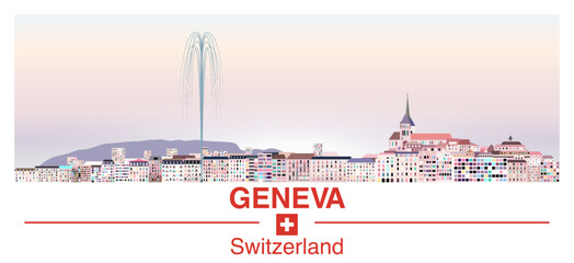 Wall Mural - Geneva skyline in bright color palette vector poster