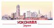Yokohama skyline in bright color palette vector illustration