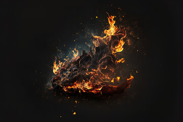 Isolated fire against a dark background. Generative AI