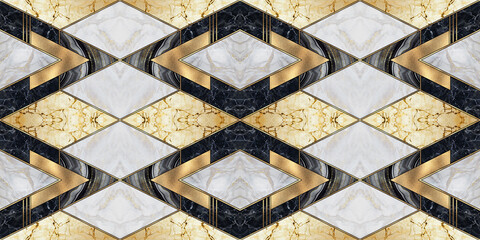 Wall Mural - abstract background, seamless pattern, floor tile texture, geometric marble mosaic. repeating art de