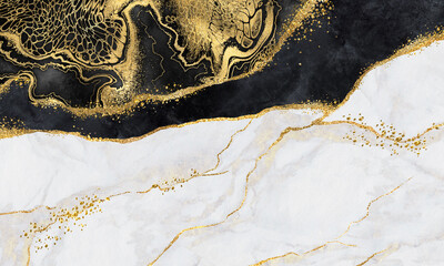 Wall Mural - abstract background, texture of artificial black and white marble with gold veins, decorative marbling, fashionable stone, marbled surface