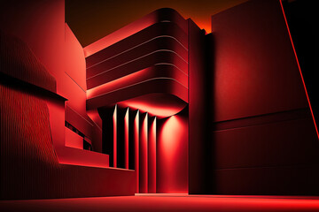 Poster - Architecture Background In Red With Lighting. Generative AI