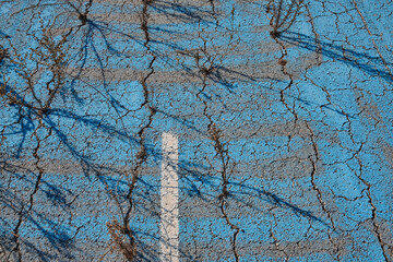 Damaged surface of bicycle lane.
Abandoned cycle path, blue bicycle road