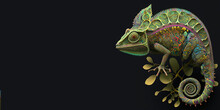 Chameleon On A Black Background - AI Generative Art