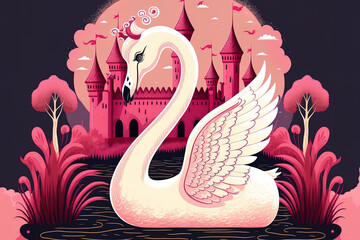 Wall Mural - Swan unicorn with a cute backdrop in pink. design for a kid's card or clothing. Generative AI