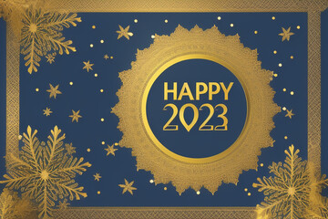 gold new year papercut stars decoration on dark blue background, generative ai