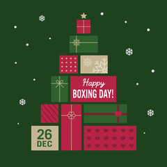 VECTORS. Editable banner for Boxing Day, celebrated as a second Christmas Day in Canada, the United Kingdom, Australia, New Zealand, the Bahamas, South Africa and Nigeria, december 26