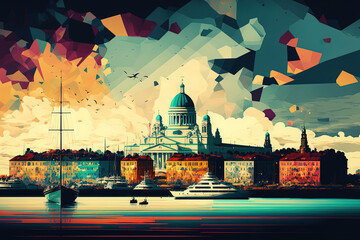 Wall Mural - Finland's Helsinki cityscape, showing the harbor and Helsinki Cathedral. Generative AI