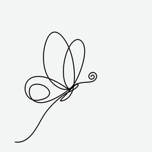 Butterfly Continuous Line Drawing. Black And White Vector Minimalist Illustration Of Butterfly Concept