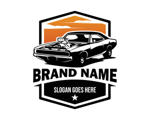 dodge car logo isolated white background featured with sunset sky view. best for badge, emblem, icon