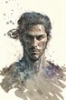© Kaessa - Ink splatter portrait of a handsome man; (GENERATIVE AI, FICTIONAL PERSON)
