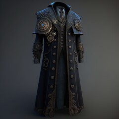 Wall Mural - A beautiful war coat. Featuring long sleeves a dark blue fabric and focuses on a steampunk style.