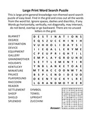 Wall Mural - Large print general knowledge word search puzzle (words BLANKET - ZUCCHINI). Answer included.
