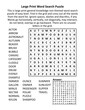Large print general knowledge word search puzzle (words ACTOR - TRAVEL). Answer included.