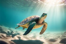 Sea Turtle Swimming In The Sea Generated AI