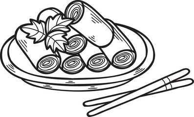 Hand Drawn spring roll Chinese and Japanese food illustration