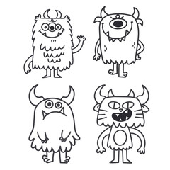 Wall Mural - adorable little monsters coloring page 3 doodle illustration element