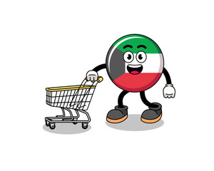 Wall Mural - Cartoon of kuwait flag holding a shopping trolley