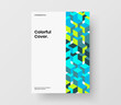 © pro - Multicolored mosaic hexagons handbill layout. Abstract book cover design vector illustration.