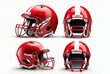 Leinwandbild Motiv Red American Football Helmets On White Background Generative AI