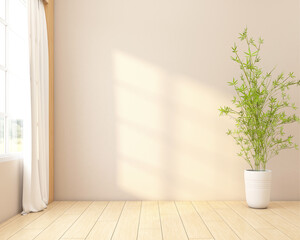 Wall Mural - Minimalist empty room decorated with wood floor.3d rendering
