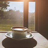 Fototapeta  - 窓辺のテーブルに置かれたコーヒー, Generative, AI
