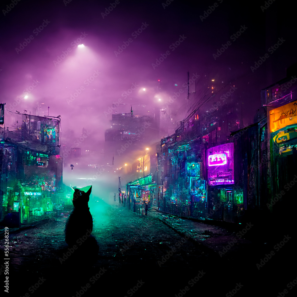 GENERATIVE AI, GENERATIVE, AI cat in a cyberpunk alley Stock ...