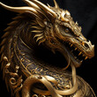 golden dragon on black background, ai generated