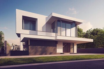 Wall Mural - Modern European luxury house villa as contemporary exterior design (Generative AI)