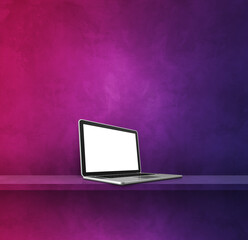 Poster - Laptop computer on purple shelf. Square background