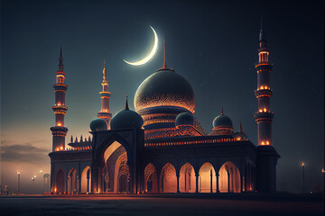 Wall Mural - illustration of amazing architecture design of muslim mosque ramadan concept.AI.