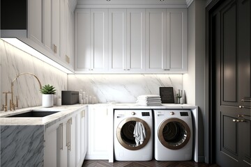 Poster - Laundry room with washing machine - interior modern style