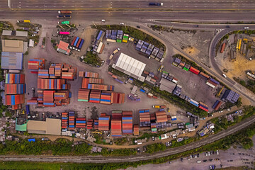 Wall Mural - Aerial view of harbor cargo containers.