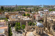 Aerial view of Plaza del Triunfo and Alcazar from the Giralda tower of the Sevilla Cathedral in Sevilla, Spain