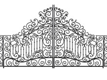 Wrought Iron Gate On Transparent Background.