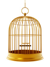 Gold Bird Cage On Transparent Background.