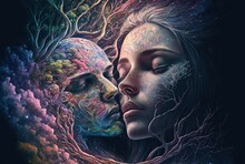 Surreal Theme Illustration Of Lovers