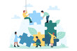 © Flash Vector - Teamwork partnership metaphor. Team building training, project management, brainstorming, group motivation. Teamwork, startup character flat vector illustration business concept with giant puzzle.