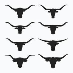 Wall Mural - Longhorn Bull Head Silhouette Icon Set Vector. Set of Bull head Icon Vector.