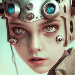 Wall Mural - portrait of a sci-fi cyberpunk girl. high-tech futuristic woman from the future. the concept of virt