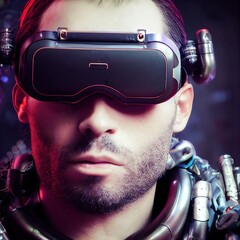 Wall Mural - portrait of a sci-fi cyberpunk man. high-tech futuristic man from the future. the concept of virtual