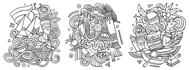 egypt cartoon vector doodle designs set.