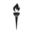 Vector icon of burning torch with flame in the form of black silhouette on white background.