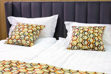 Poster - Stylish interior of contemporary room with comfortable bed