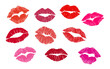 Leinwandbild Motiv Set of Lipstick kiss prints. Red, pink, purple, wine, magenta lips. Different shapes female sexy lips. Lips makeup. Female mouth. Imprint of lips kiss illustrations on transparent background. PNG