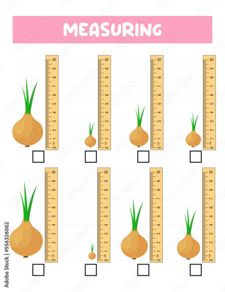 Onion Ruler Measuring length with ruler. Education developing worksheet. Game for ...