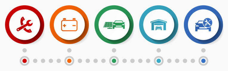 Fototapete - Car service vector icon set, workshop flat design web buttons, business infographic template