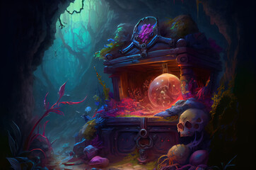 Wall Mural - fantasy scene, the treasure at the end of a dungeon. game design inspiration. sketch art for artist creativity and inspiration. generative AI	
